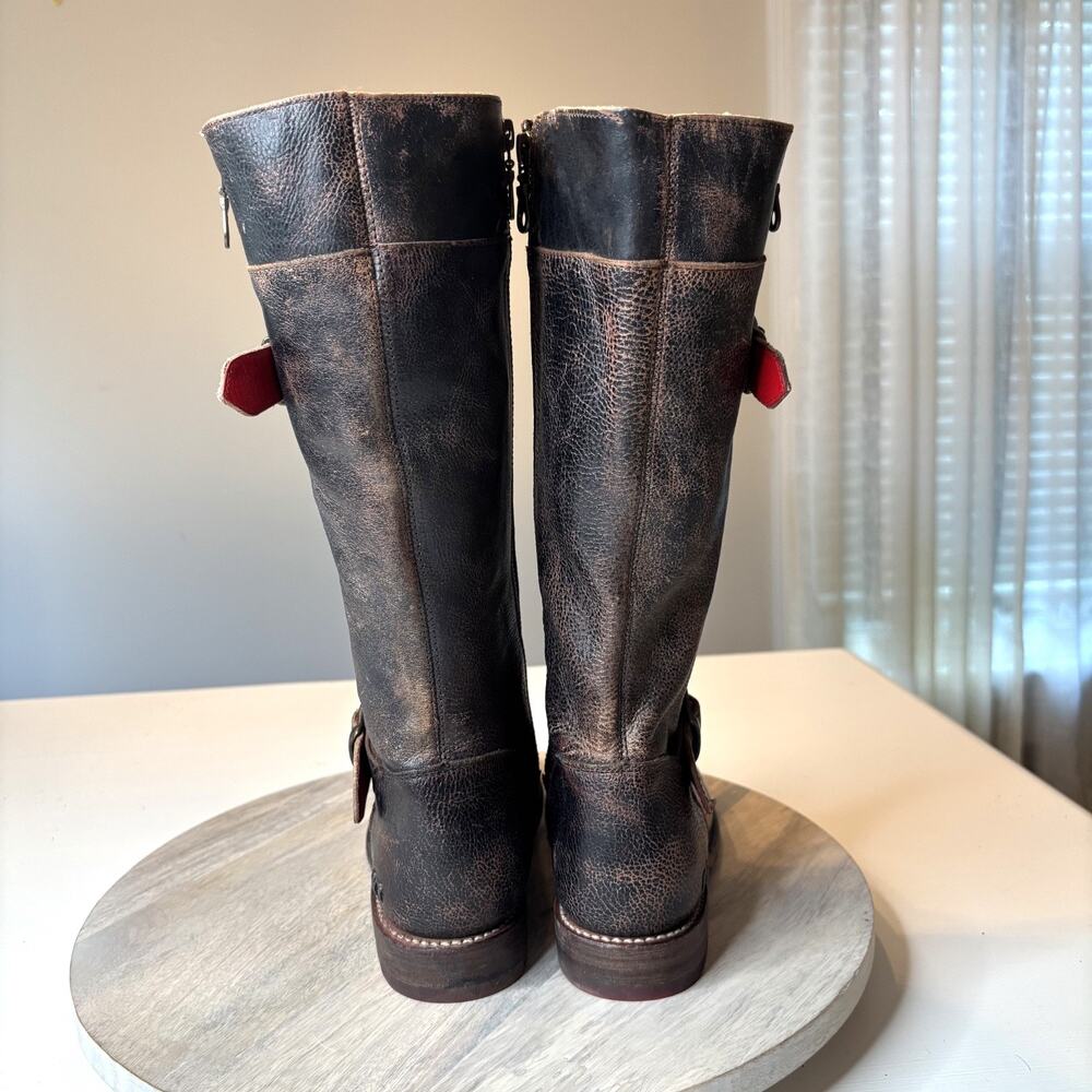 Bed Stu Cobbler Boots 8.5 Tall Riding Boots Distressed Brown Leather Zip Buckle - Picture 9 of 14